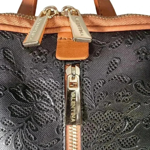 Valentina Convertible Backpack Sling Crossbody Shoulder Bag Black Tan Leather - Picture 3 of 6